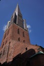 Hamburg, Germany - July 17, 2021 - St. James` Church, located directly in the city centre, has a 125 m tall tower. Royalty Free Stock Photo